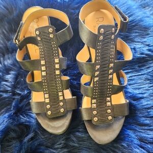 Rachel Roy Black Studded Platform Gladiator Sandals, 9 New With Box,